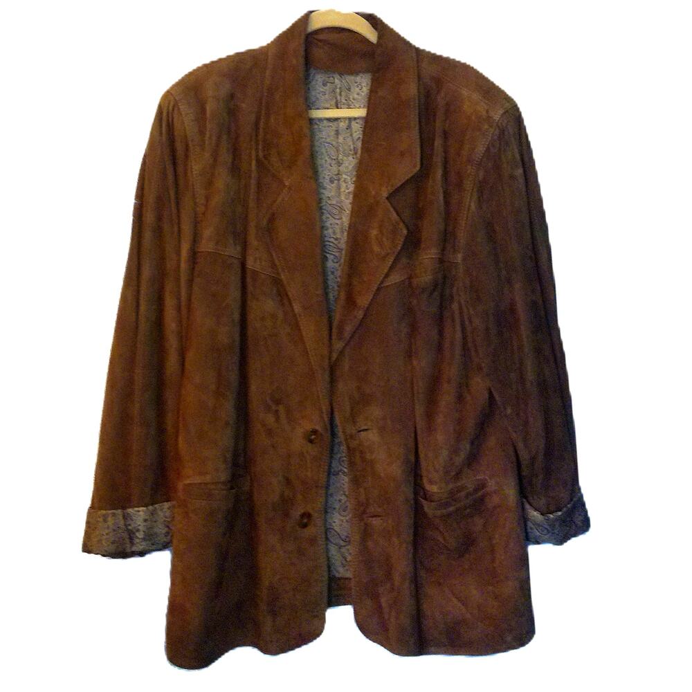 Vintage Vera Pelle Brown Suede Leather Blazer Jacket Paisley Lined Italy READ